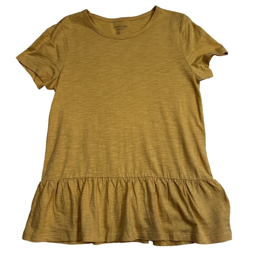 d&co Naturals Mustard Yellow Ruffle Top Size XXS Short Sleeve Natural Materials - Picture 4 of 8